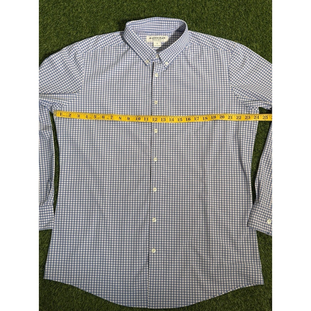 Mizzen Main Leeward Shirt Mens XL Blue Gingham Trim Fit Performance Stretch - Picture 10 of 15